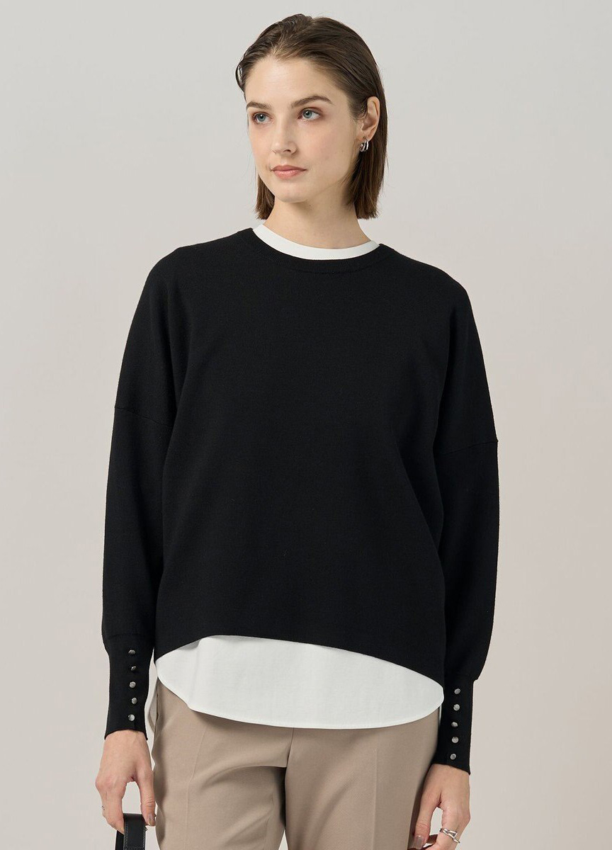 壓縮羊毛落肩針織上衣